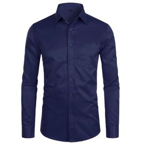 Men's Classic Long Sleeve Slim Fit Navy Blue Button Up Shirt